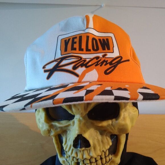 Deadstock Vintage 90s K Products Tony Raines #19 Yellow Racing Snap Back Hat - Picture 1 of 9